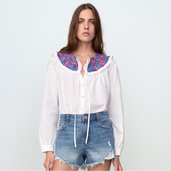 NWT - Zara Printed Crop Collar Top - Picture 1 of 7